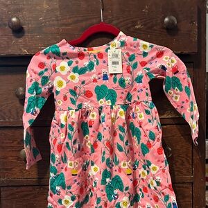 Boden Pink Floral/kitten/strawberry Kids Dress 4-5y NWT